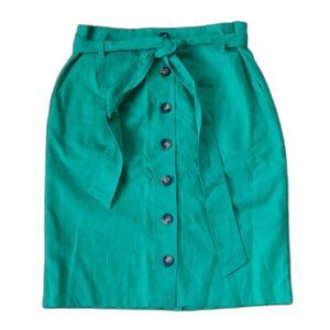 Boden Green Knee Length Button Front Linen Skirt with Tie Waist Size 6R
